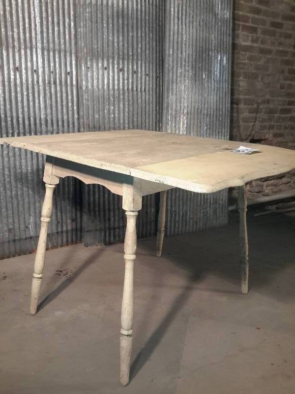 lot 50 image: Solid wood drop leaf table.. Painted