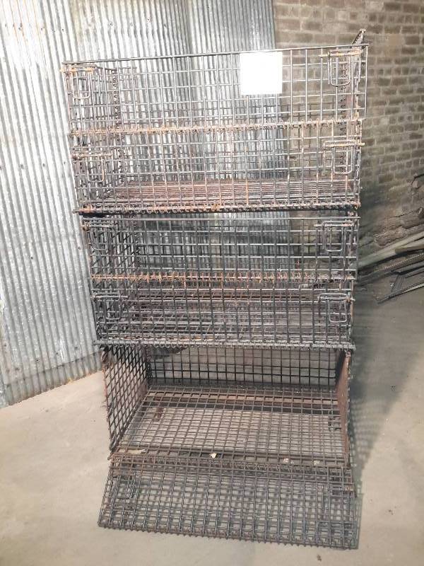 lot 62 image: 3 Drop Side heavy wire baskets