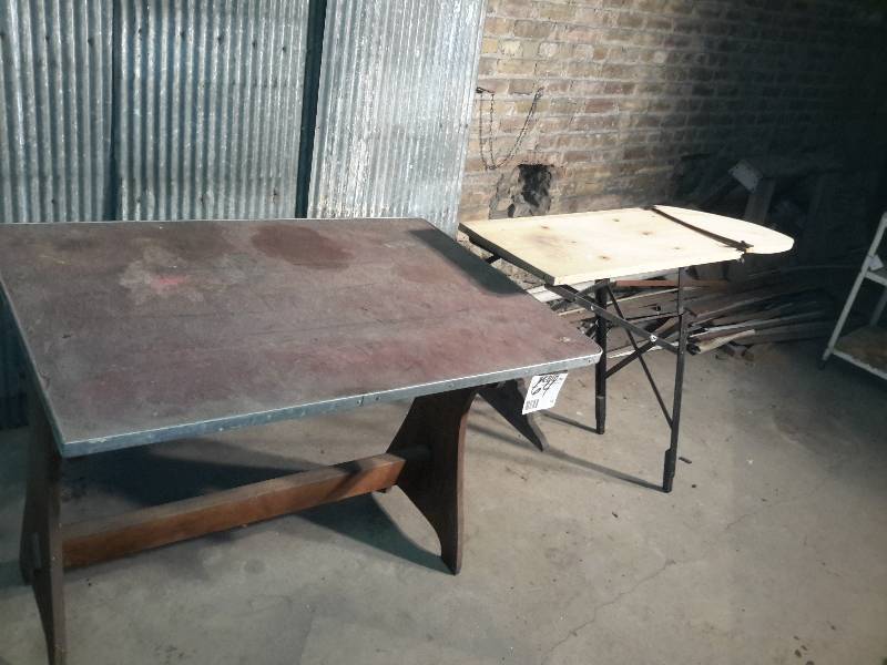 lot 64 image: Wood table with Ironing Board Attachment