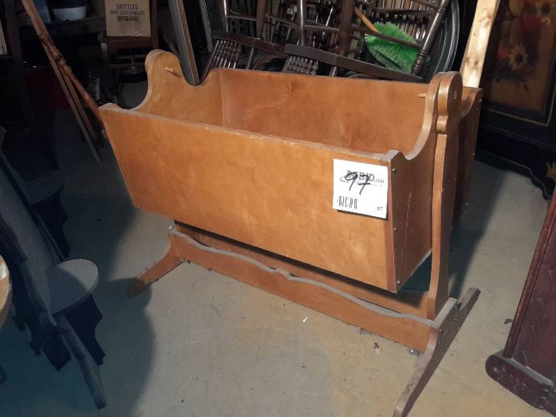 lot 97 image: Vintage wood infant rocking cradle
