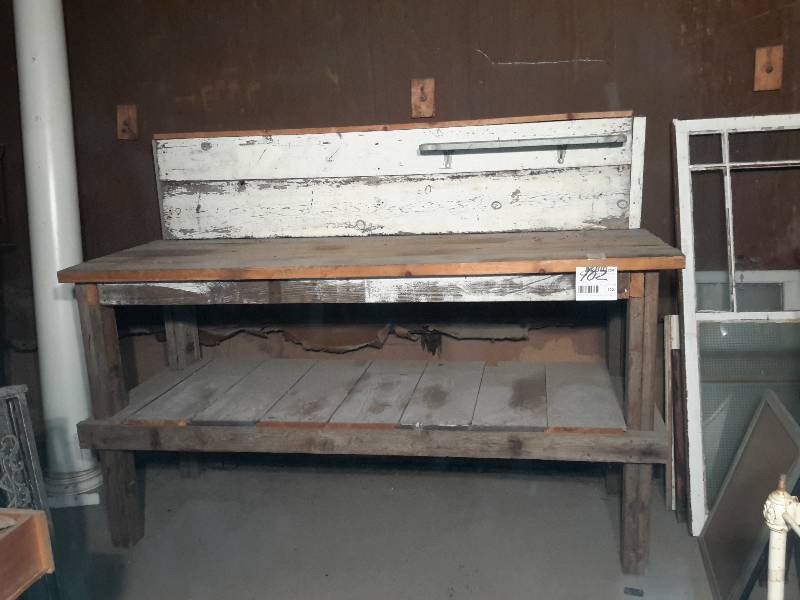 lot 102 image: Wood work bench with 12 in back splash and shelf