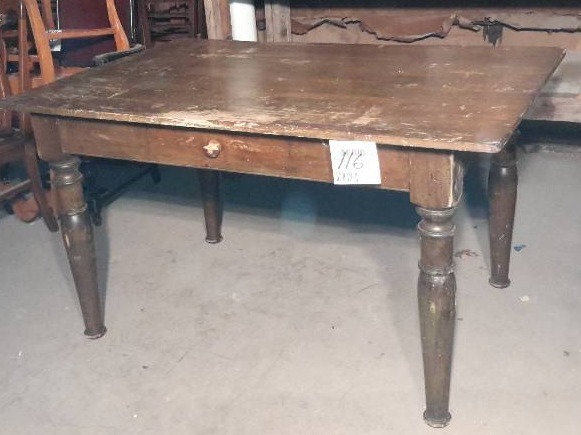 lot 116 image: Solid wood farm table.. Needs some refinishing or paint