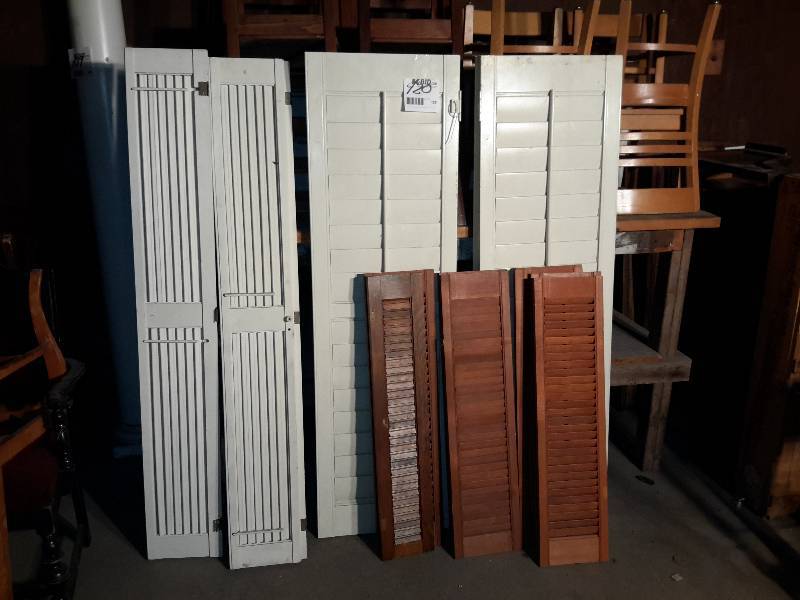 lot 120 image: 3 sets of tall bifold doors  4, window bi fold shutters as pictured