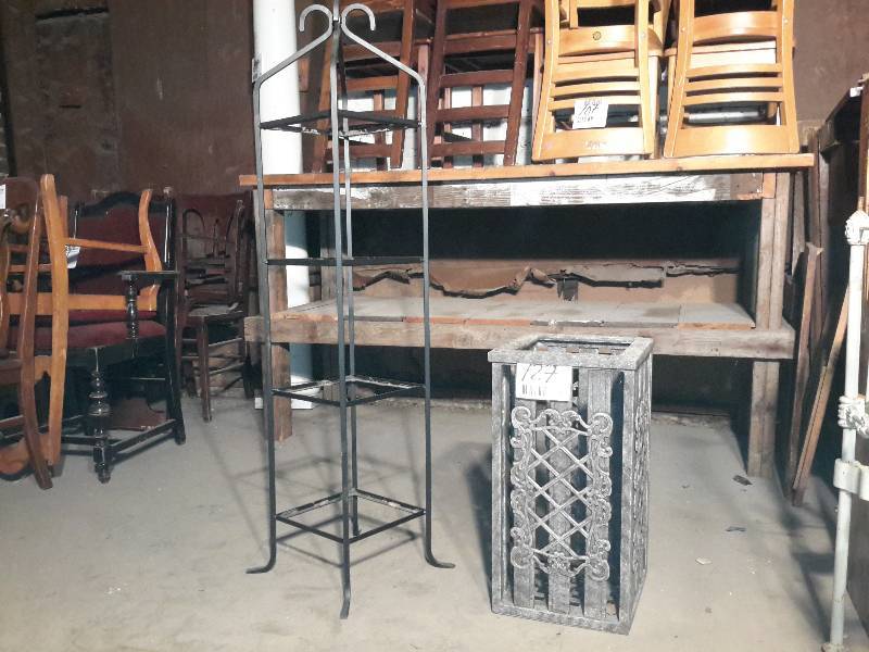 lot 127 image: Nik Nak shelf frame and steel trash can frame as pictured