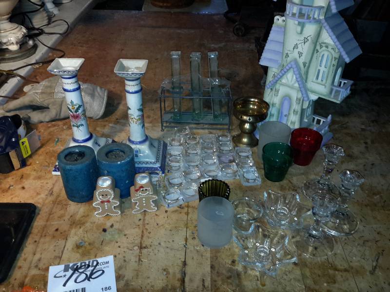 lot 186 image: Misc. Candle sticks and candles as pictured.. See close-ups