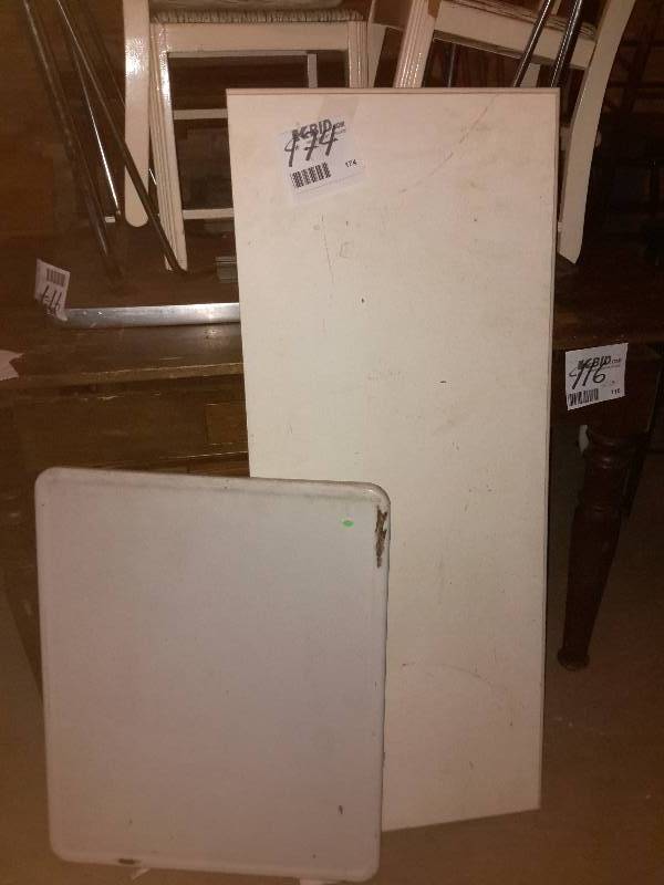 lot 174 image: 2 Table tops.. 1, Enamel metal  1 Corian type
