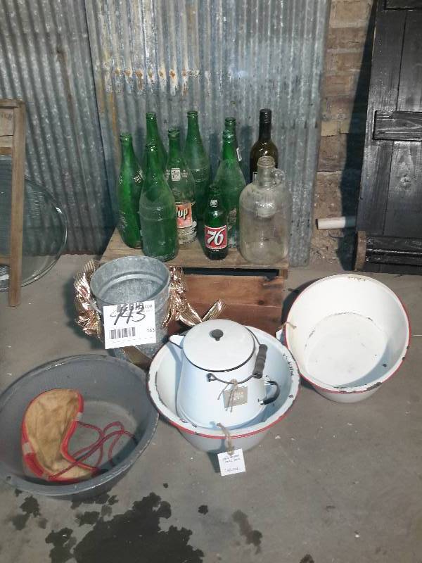 lot 143 image: Misc. Vintage Soda bottles and glassware items as pictured