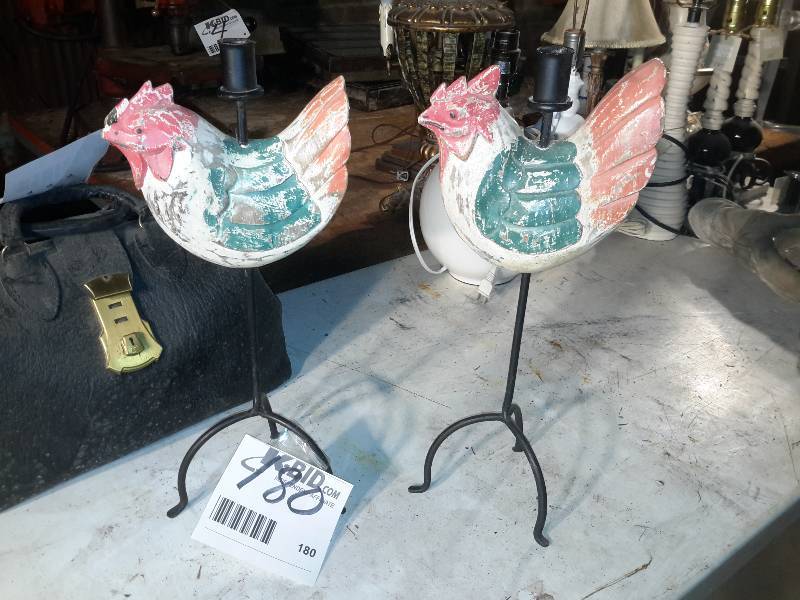 lot 180 image: Pair of CHICKEN Theme candle holders.. Vintage Doctors Bag