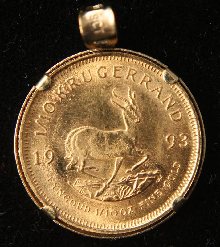 1993 GOLD SOUTH AFRICAN KRUGERRAND 110TH TROY OZ. GOLD IN BEZEL