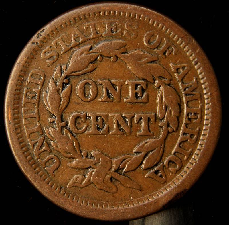 1853 BRAIDED HAIR LARGE CENT FINE