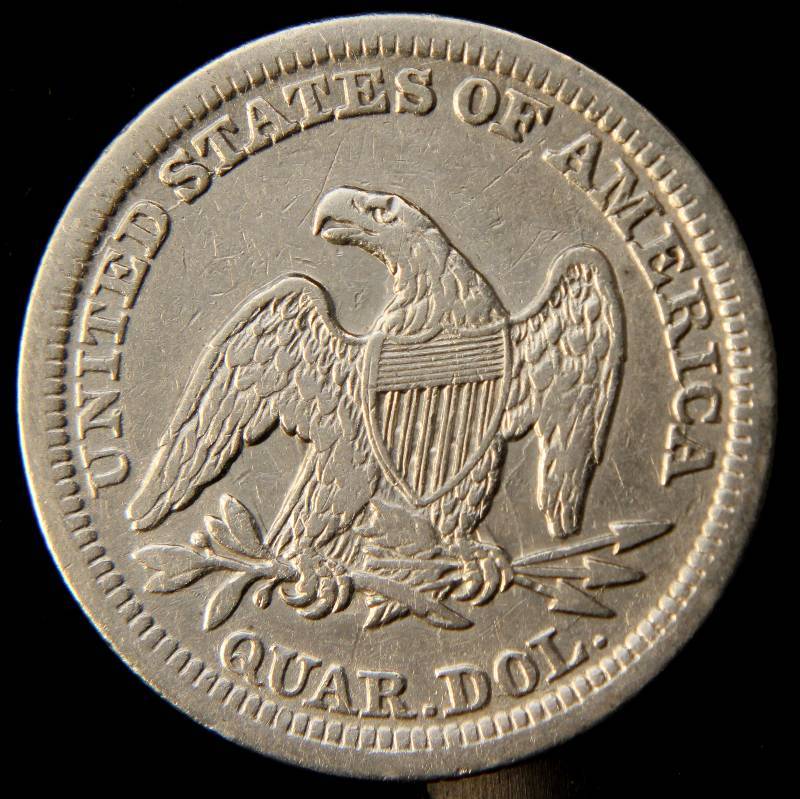 1854 US SEATED LIBERTY SILVER QUARTER XF