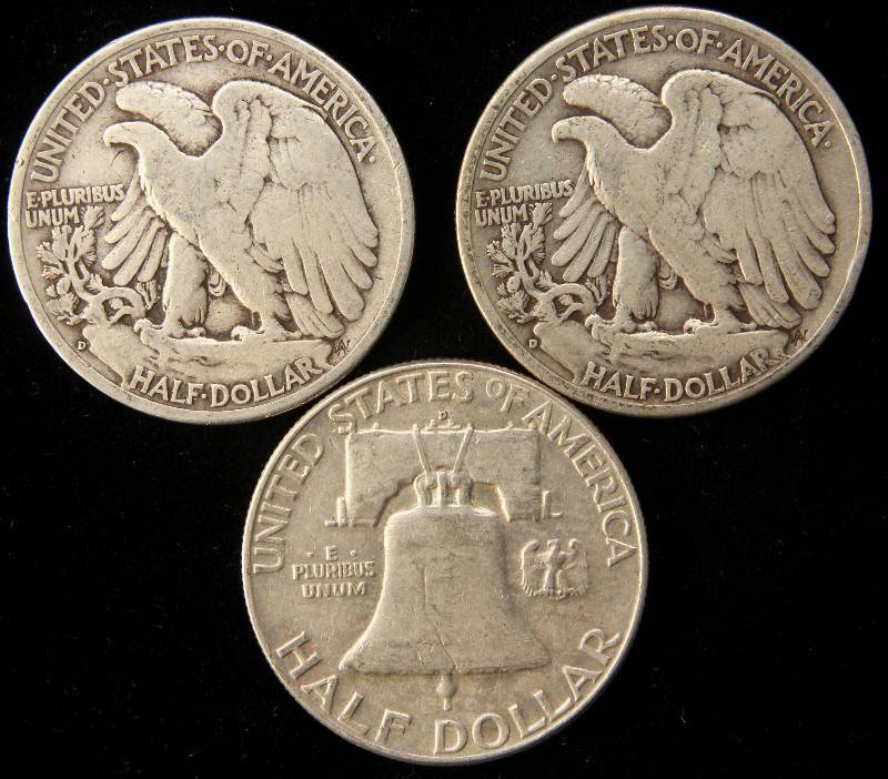 GROUP OF 3 SILVER HALF DOLLARS 1942-D, 1943-D, 1962-D