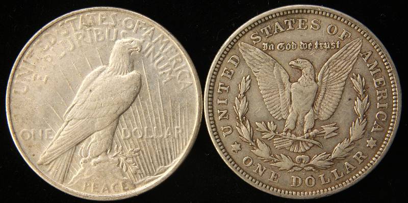 2 SILVER DOLLARS 1921-D MORGAN & 1923-D PEACE VF-XF