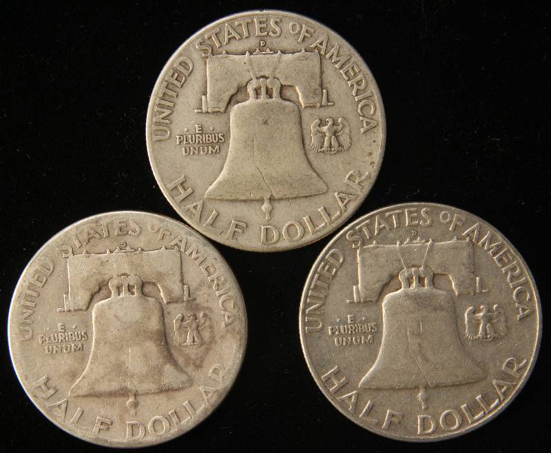 3 SILVER HALF DOLLARS 1948-D, 1951-S, 1957-D
