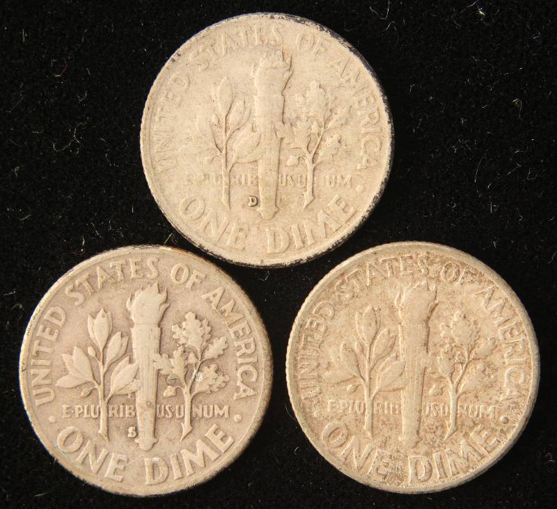 3 SILVER DIMES 1954, 1954-D, 1954-S