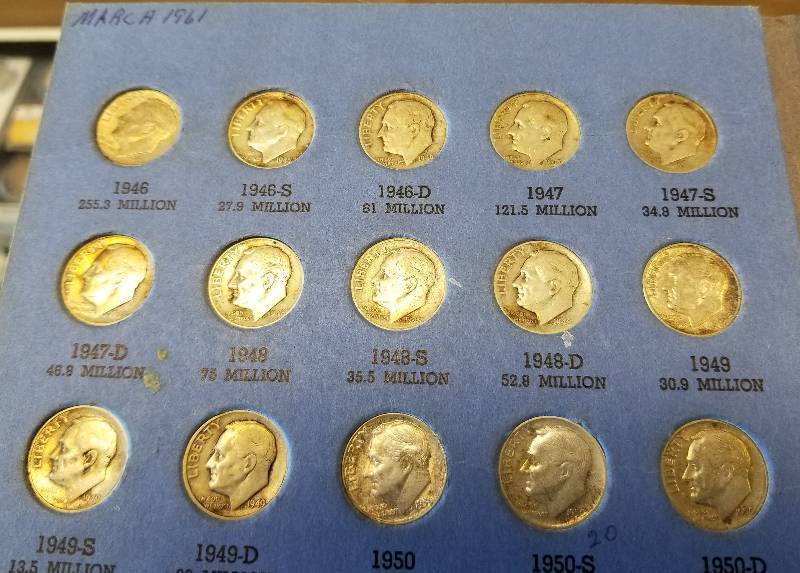 COMPLETE SET OF ROOSEVELT SILVER DIMES 1946-1964 48 COINS