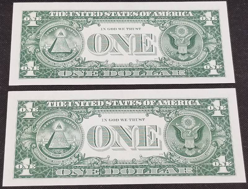 2 CONSECUTIVE SERIAL # 1957-A $1 SILVER CERTIFICATE BLUE SEAL BU-UNC