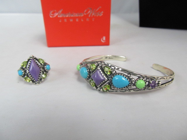 lot 58 image: Sterling Silver wPurple & Other Gemstones Bracelet & Ring