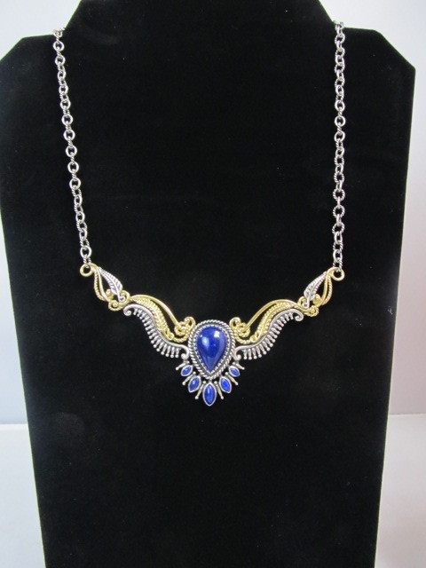 lot 61 image: Sterling Silver Bronze Lapis & Blue Gemstone Statement Necklace