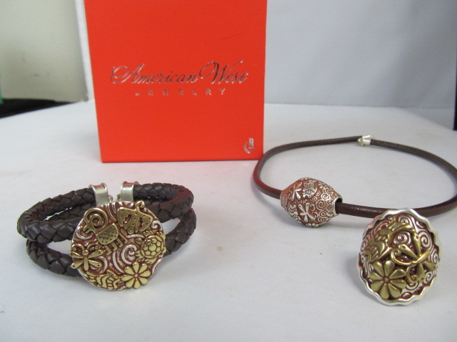 lot 66 image: Sterling Bronze & Copper Southwestern Necklace Bracelet & Ring