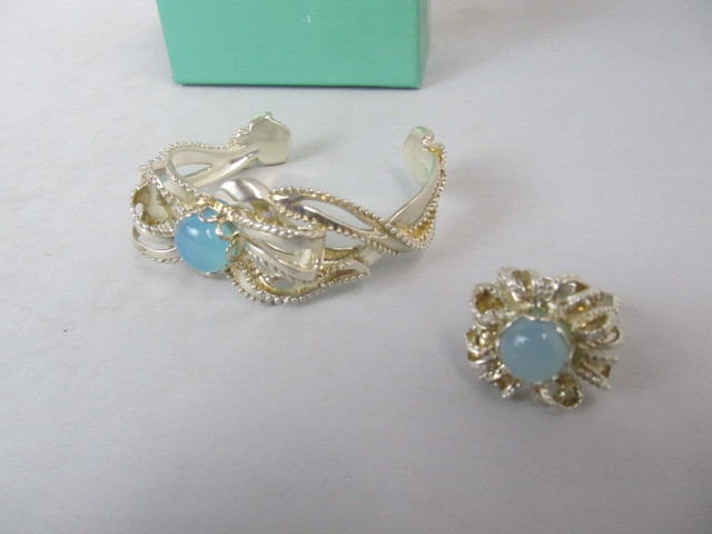 lot 78 image: Sterling Silver Light Blue Gemstone Bracelet & Ring