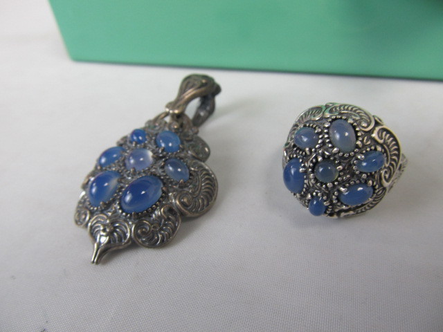 lot 6 image: Sterling Silver w Blue Gemstone Pendant & Ring