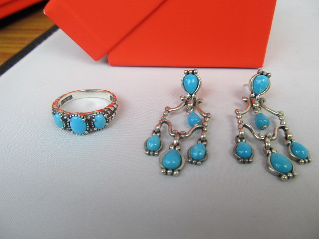 lot 18 image: Sterling Silver wTurquoise Earrings & Ring