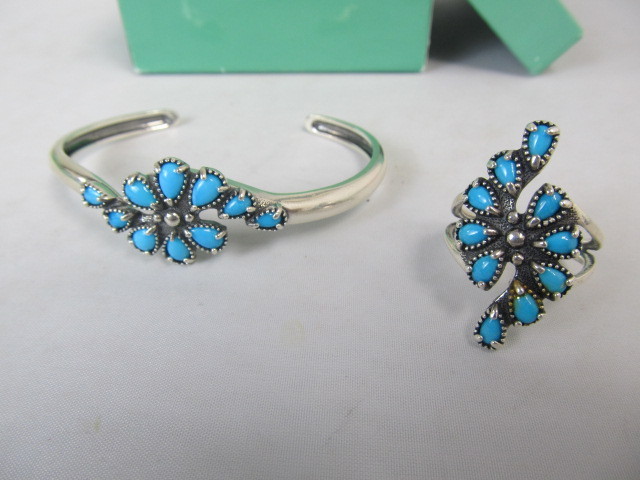 lot 26 image: Sterling Silver & Turquoise Cuff Bracelet & Ring