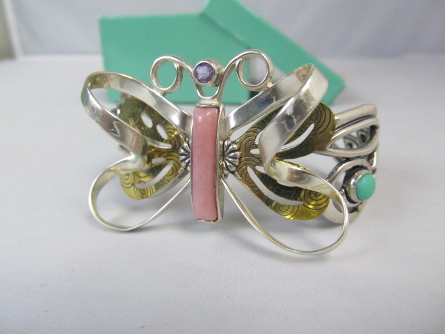 lot 32 image: Fritz Casuse Sterling Silver Multi Gemstone Butterfly Bracelet