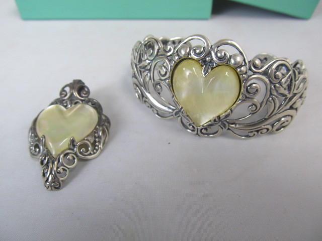 lot 33 image: Sterling Silver wHeart Shaped Gemstone Bracelet & Pendant