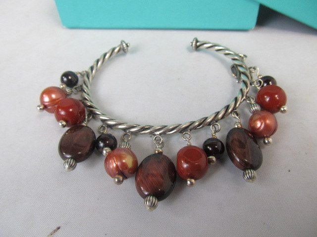 lot 42 image: Sterling Silver Pearl & Gemstone Bracelet