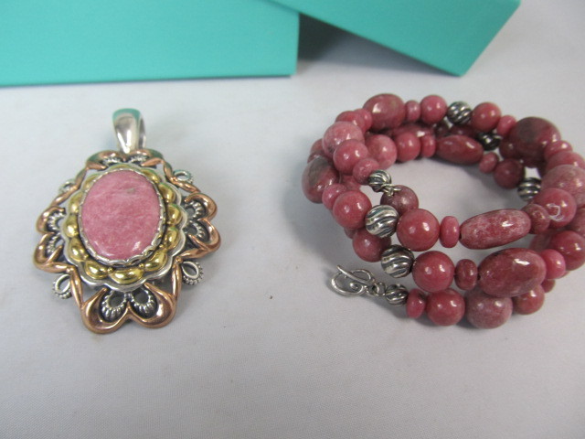 lot 47 image: Sterling Brass Copper & Rhodonite Pendant & Bracelet