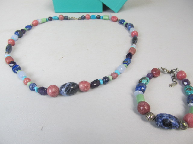 lot 48 image: Sterling & Multi Colored Gemstone Necklace & Bracelet
