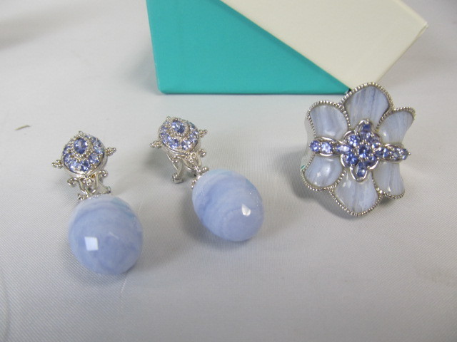 lot 98 image: Sterling Silver Cut Gemstone Ring & Earrings