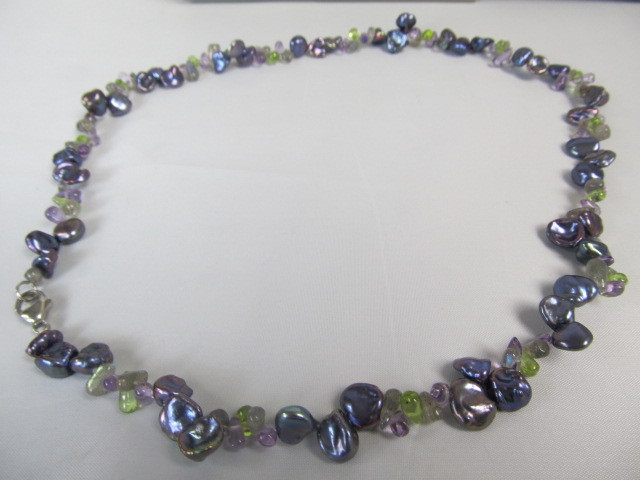 lot 107 image: Honora BluePurple Genuine Pearl Cluster Necklace