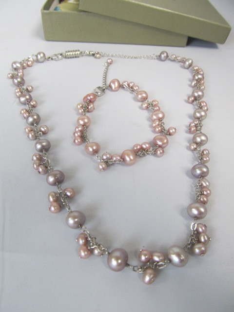 lot 113 image: Honora Sterling & Genuine Pearl Necklace & Bracelet