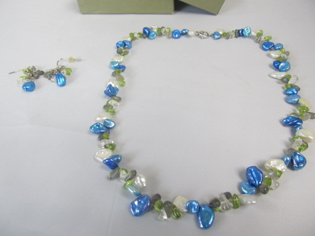 lot 118 image: Honora Genuine Pearl wPolished Stones Necklace & Earrings
