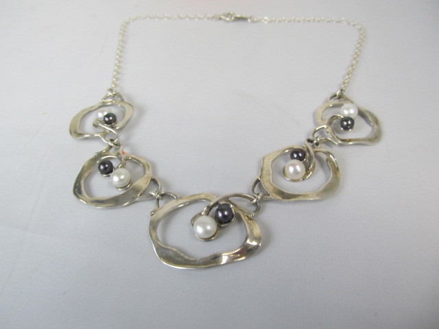 lot 129 image: Hagit Gorali Sterling Silver Necklace wPearls