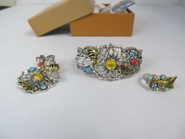 lot 137 image: Fritz Casuse Sterling Silver Multi Gemstone Pendant Bracelet & Ring