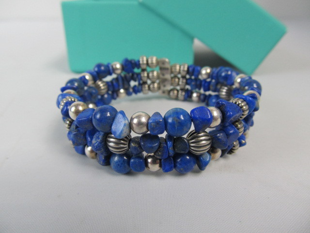 lot 149 image: Sterling Silver & Beaded Lapis Bracelet