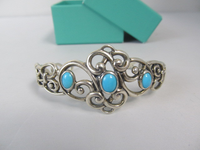 lot 150 image: Ornate Sterling Silver wTurquoise Cuff Bracelet