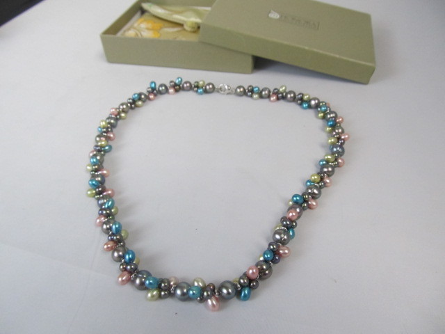 lot 155 image: Honora Multi Colored Genuine Pearl Cluster Necklace