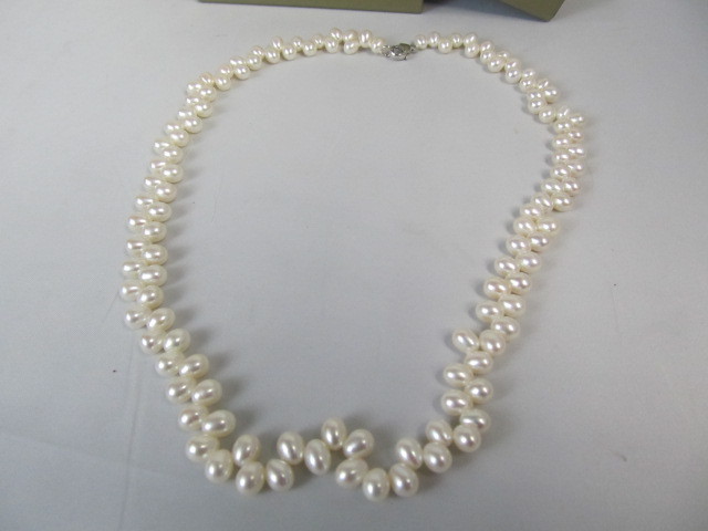 lot 157 image: Honora White Genuine Pearl Cluster Necklace