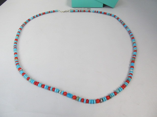 lot 174 image: Sterling Turquoise & Red Coral Necklace