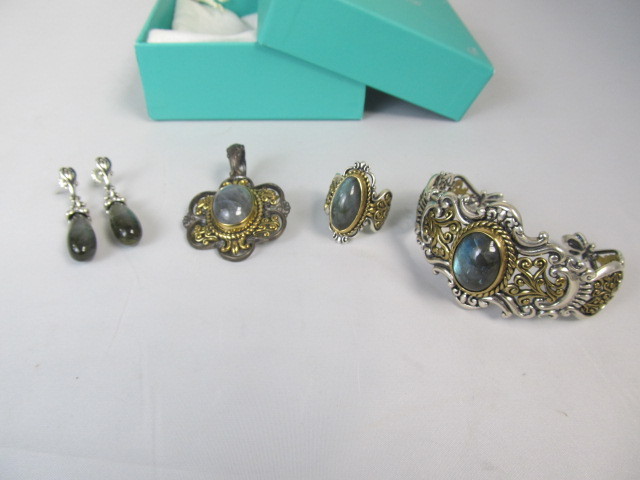 lot 176 image: Sterling Silver & Mixed Metal Labradorite Pendant Bracelet Ring & Earrings