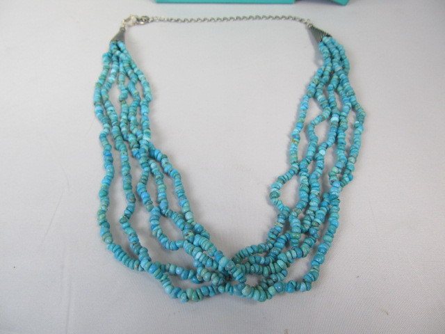 lot 177 image: Multi Strand Beaded Turquoise & Sterling Silver Necklace