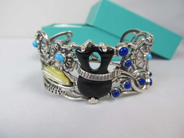 lot 180 image: Fritz Casuse Santa Fe Sterling Silver & Multi Gemstone Cuff Bracelet