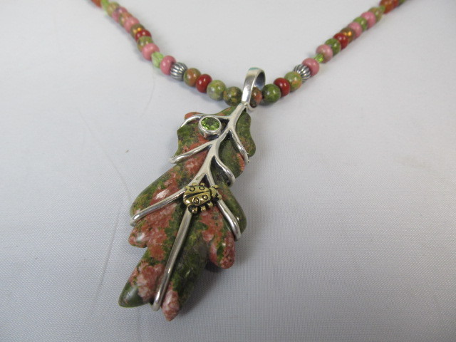 lot 193 image: Sterling Silver wBrass Acadia Beaded Stone Pendant Necklace