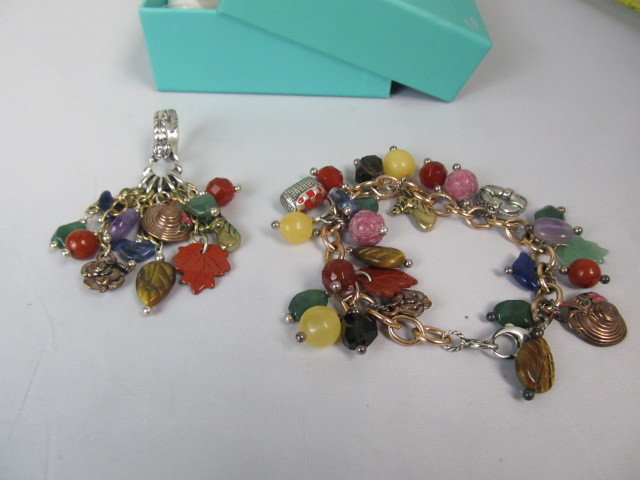 lot 194 image: Brass & Sterling Multi Gemstone Charm Bracelet & Pendant