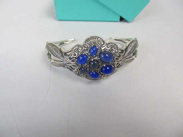 lot 202 image: Sterling Silver Multi Shade Blue Gemstone Cuff Bracelet